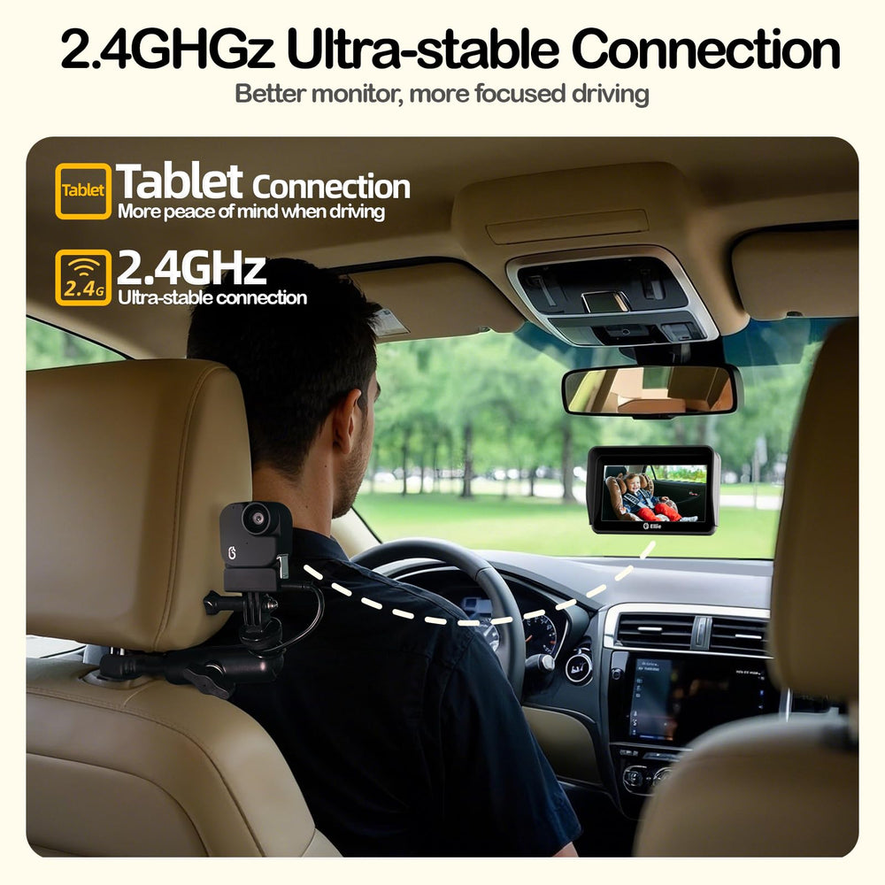 Ellie Baby Car Monitor 180-degree suction mount keeps the camera stable on the go.