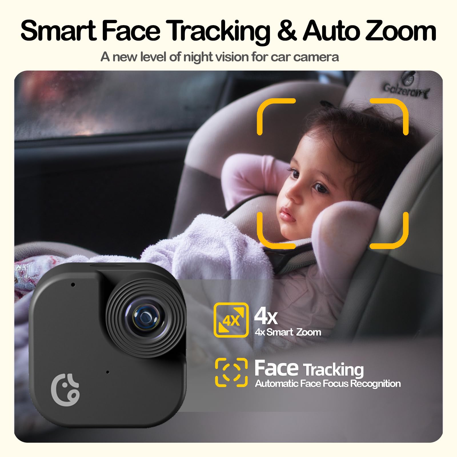 Ellie Baby Car Monitor captures precious moments automatically during the ride.