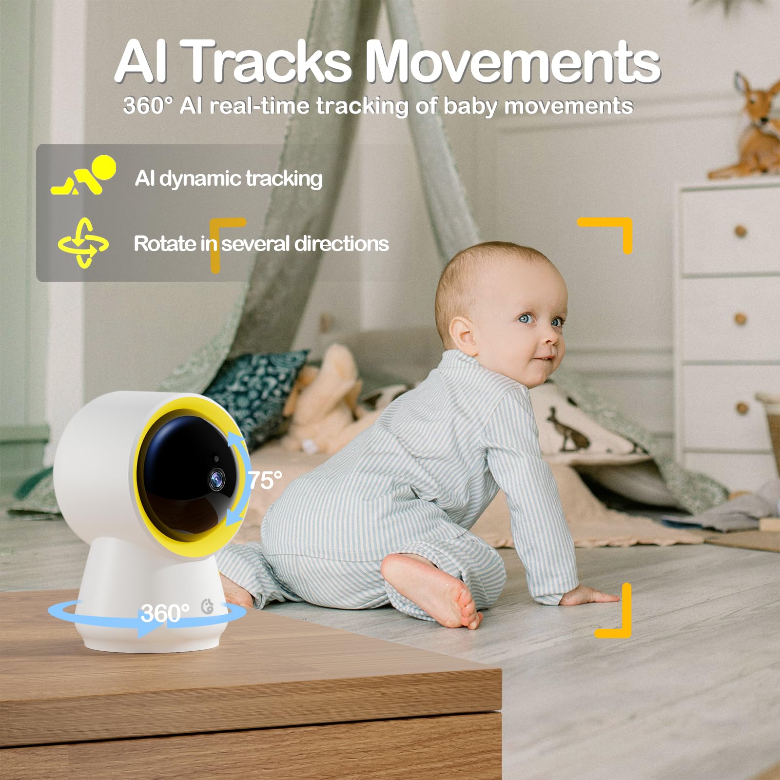 Ellie Baby Pro infrared night vision captures movements in low light.