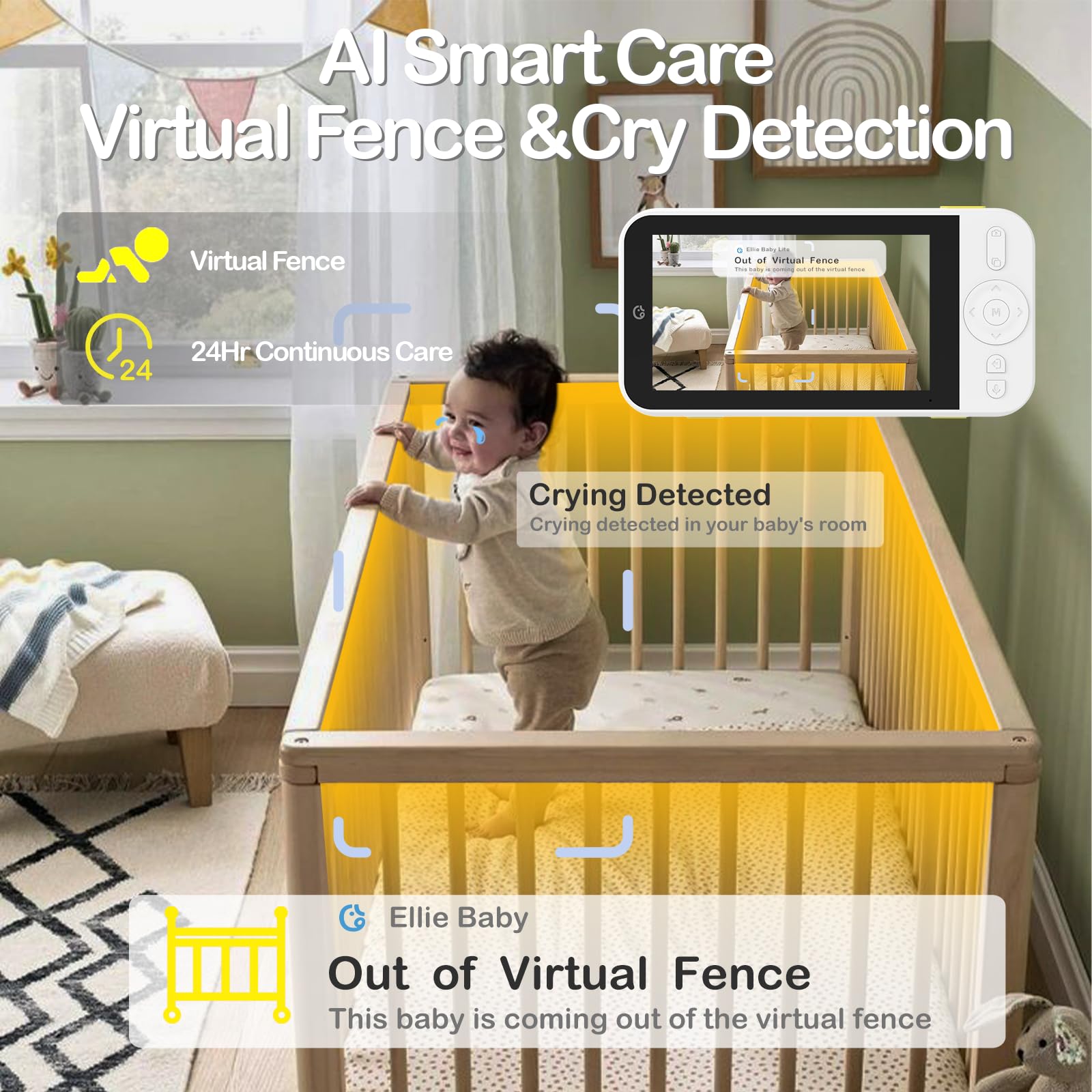 Ellie Baby Pro 6000mAh marathon battery enables hours of uninterrupted monitoring.