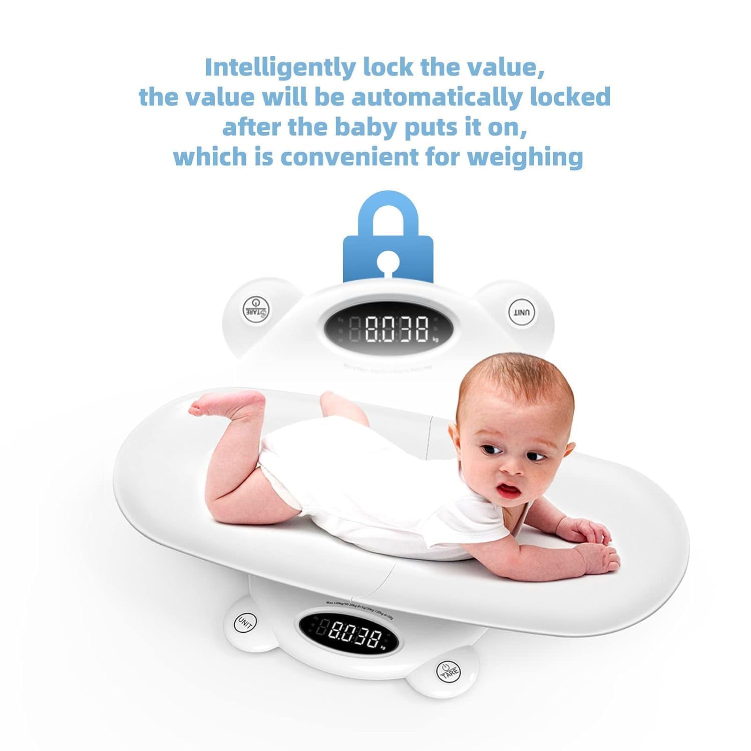 Ellie Digital Baby Scale tare function weighs infants with blankets