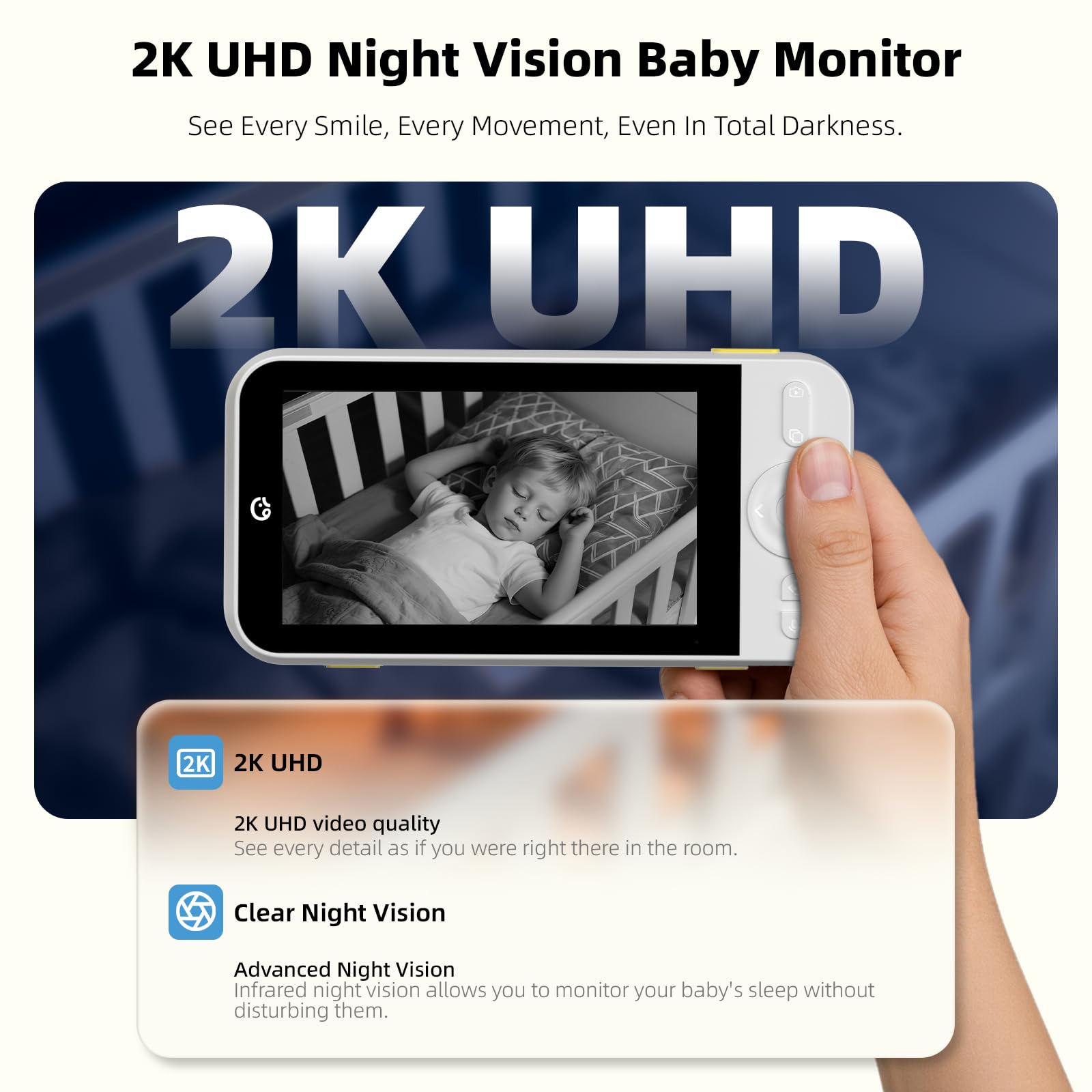 Ellie Pro 5x digital zoom reveals fine movements without disturbing baby