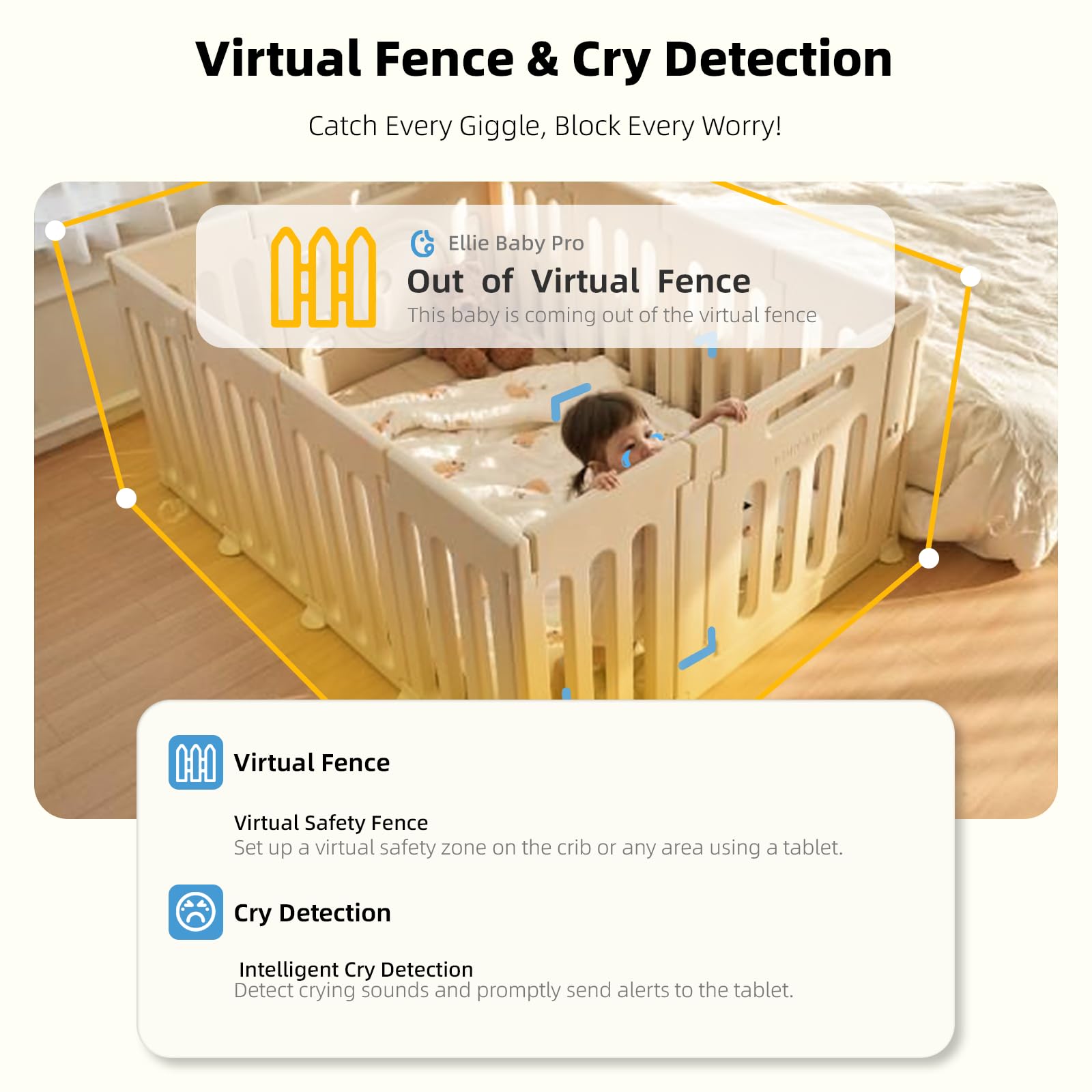 Ellie Pro cry and safety alerts help you respond promptly to your baby's needs