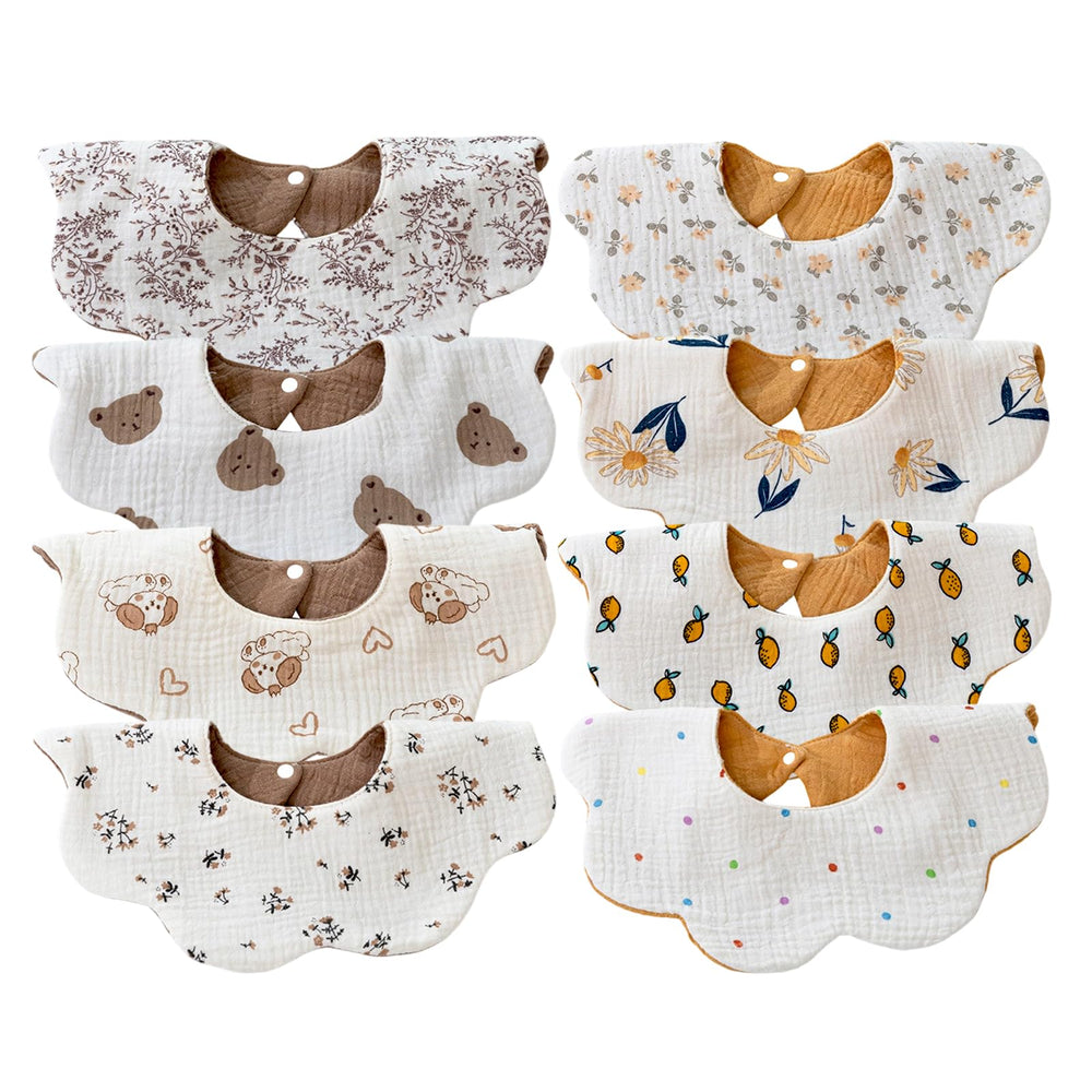 EllieHouse bibs with reversible patterns for two looks in one.