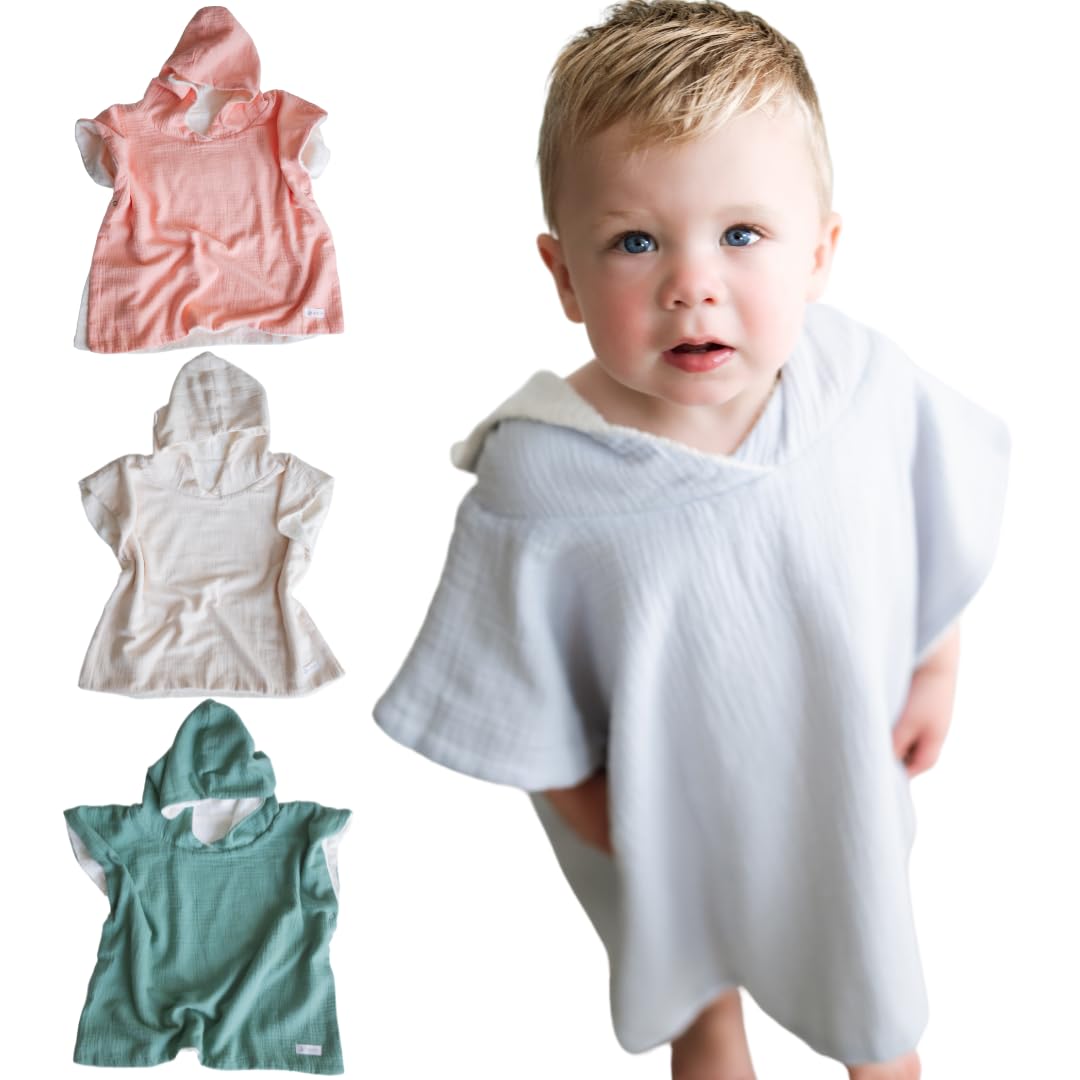 Elmwood Market hooded poncho towel for babies, post bath soft and quick-drying.