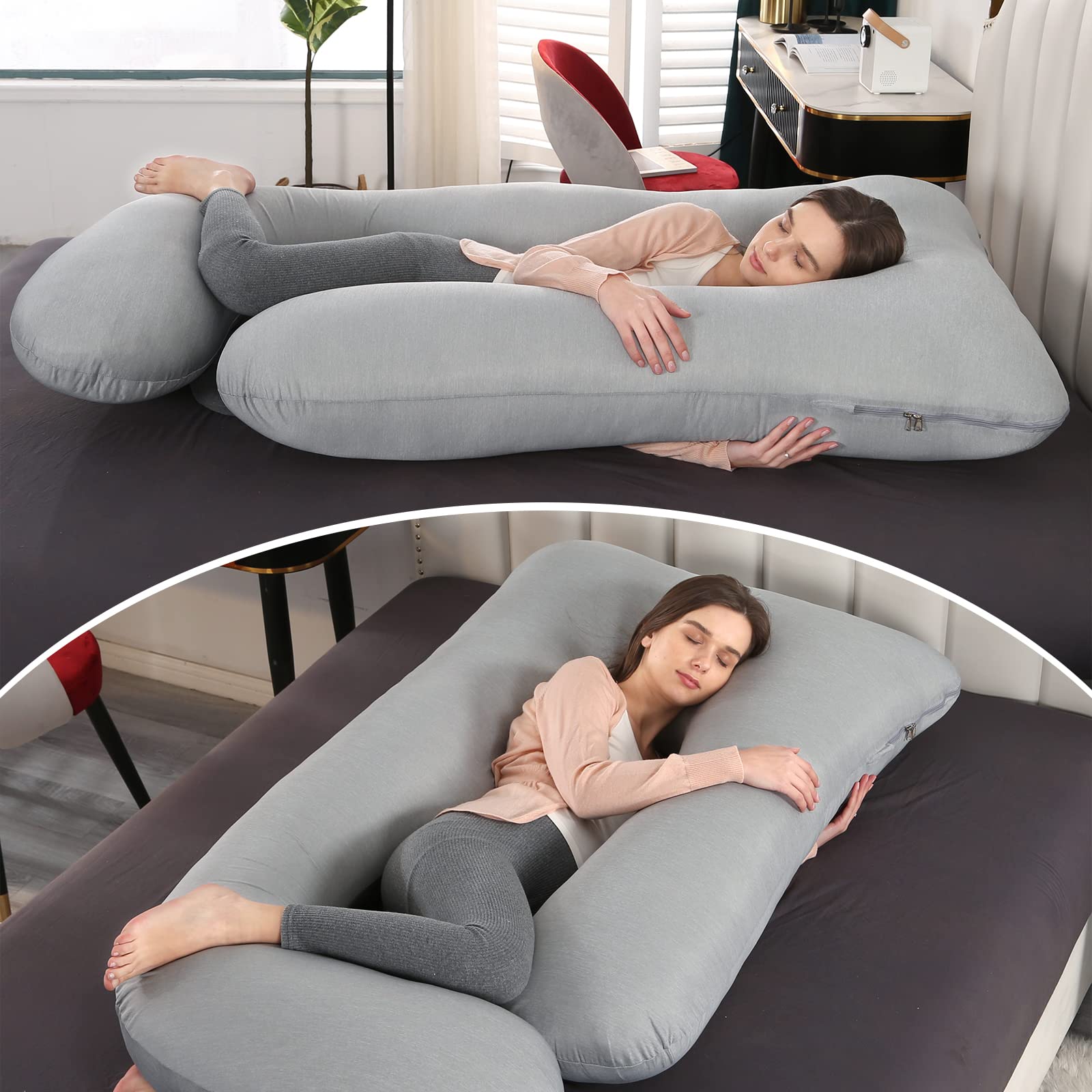 Elover pregnancy pillow in dark grey fabric offers breathable, cozy support.