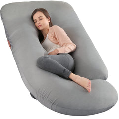 Elover U-shape pregnancy pillow with cooling cover provides full-body support for better sleep.