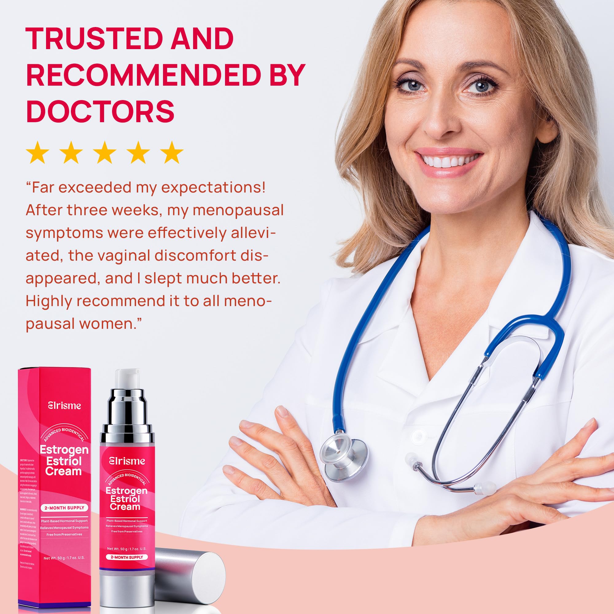 Elrisme Estriol Cream soft texture suggests quick absorption and non-greasy feel.