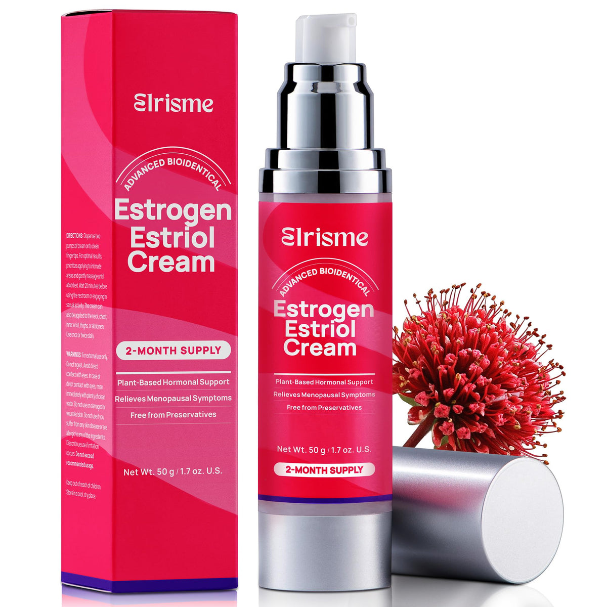 Elrisme estriol cream tube for menopause relief and vulvar comfort.
