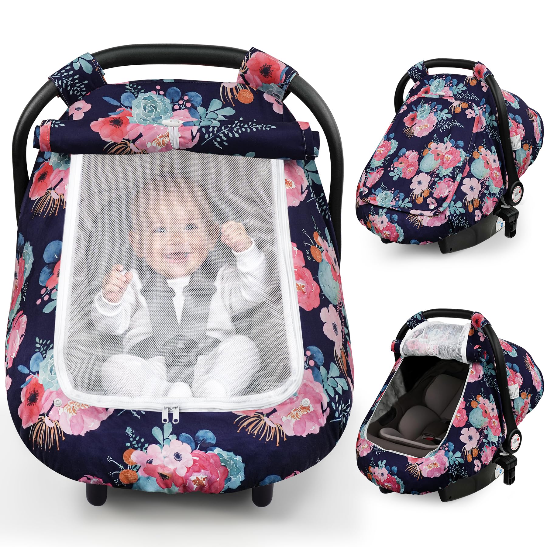 Elstey floral Minky Dot car seat cover offers soft comfort and year-round protection.