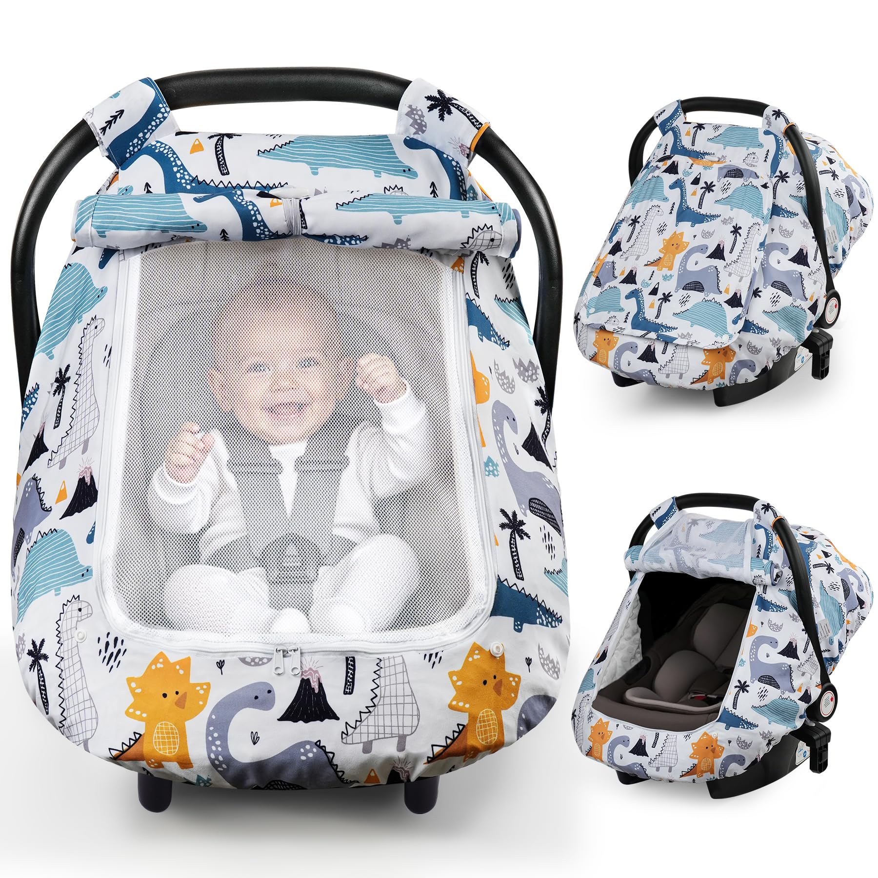 Elstey car seat cover featuring dinosaur-dot fabric for cozy year-round use