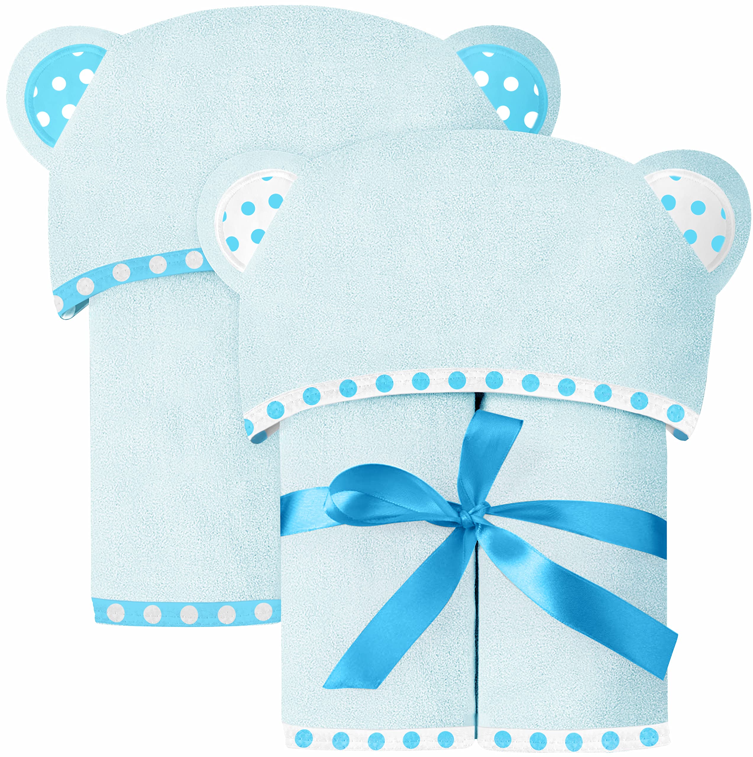 ELSVIN hooded baby towel blue front view highlights a soft, absorbent design for after bath