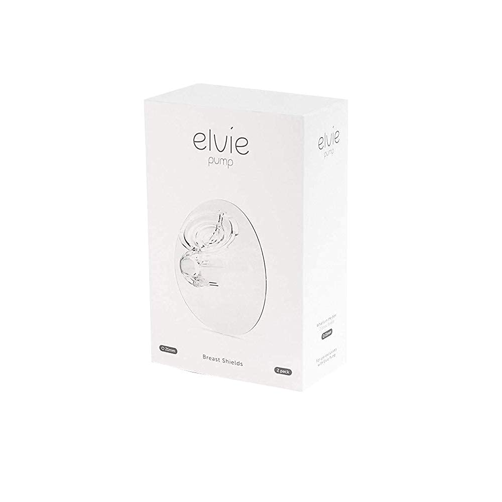 Elvie 21mm shield size guide image highlights 16-18mm fit range.