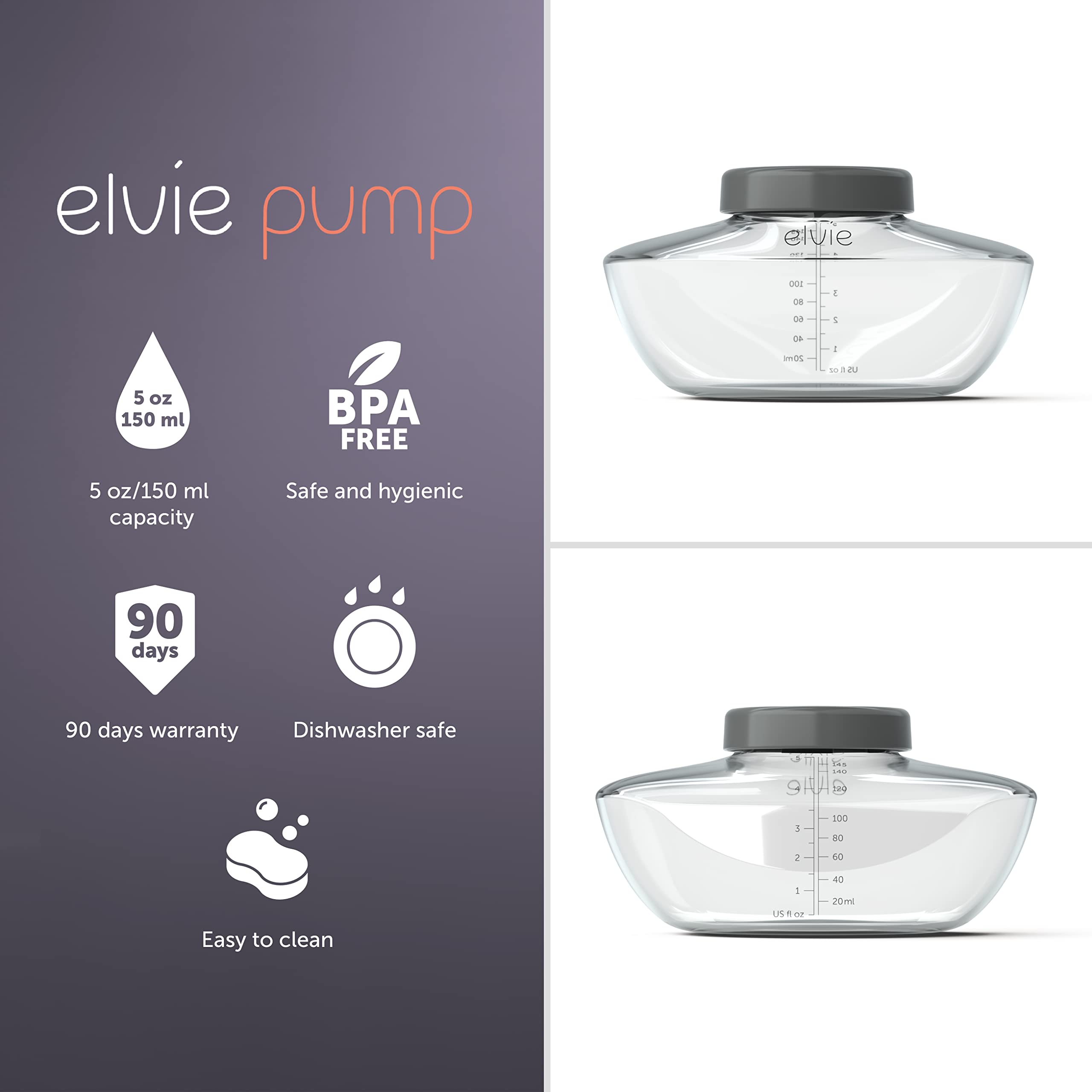 Elvie storage bottles are dishwasher, fridge, and freezer safe.