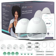 Elvie double pump wearable bra compact design for discreet pumping on the go.