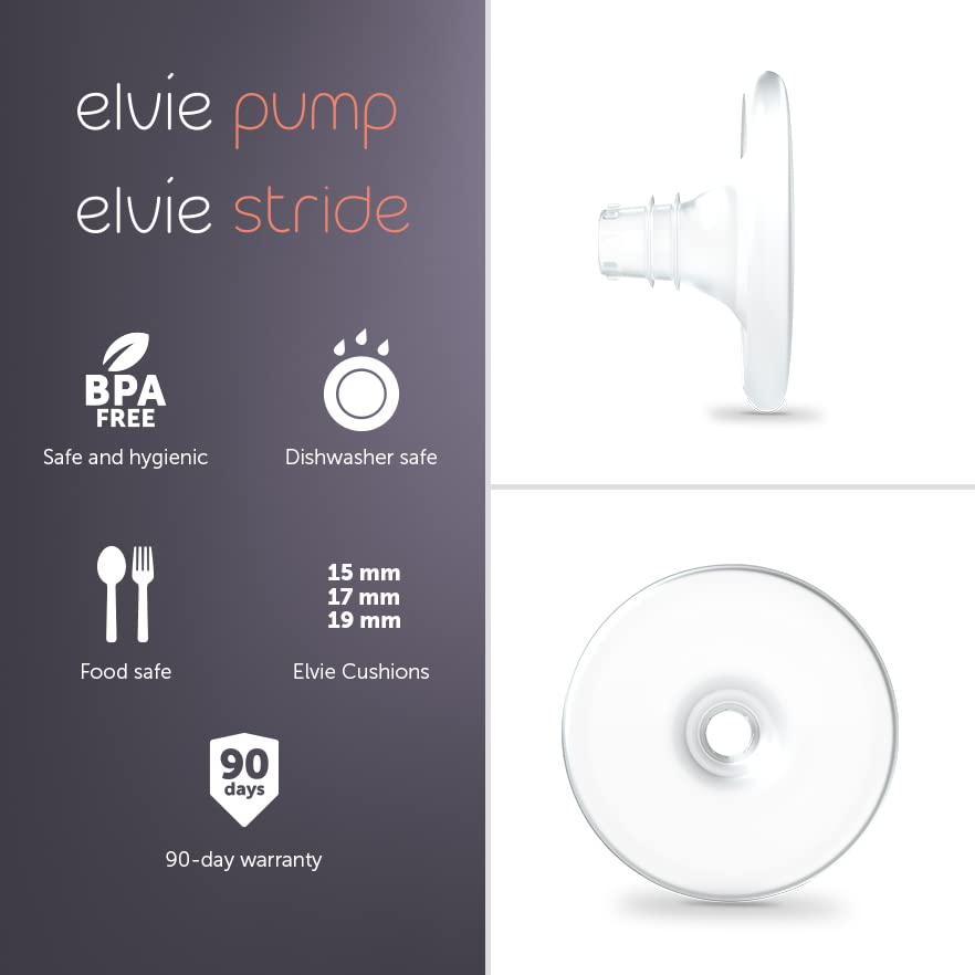 Elvie Nipple Cushions 17mm on pump demonstrate secure placement.