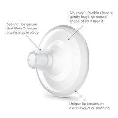 Elvie Nipple Cushions 17mm showcase ultra-soft silicone hugging the breast.
