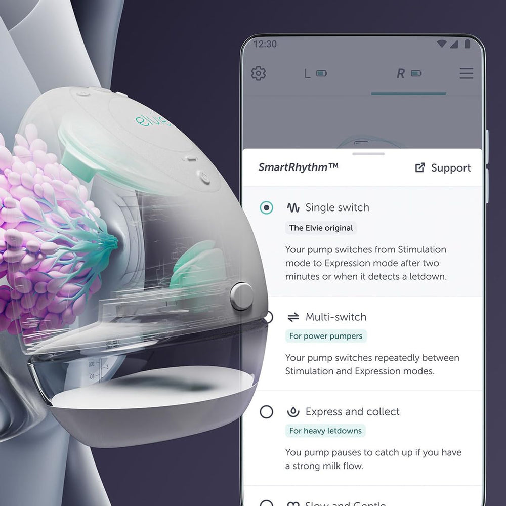 Elvie smallest discreet pump in a bra for on-the-spot pumping.