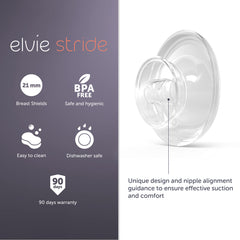 Elvie Stride 21mm shield close-up shows smooth BPA-free plastic.