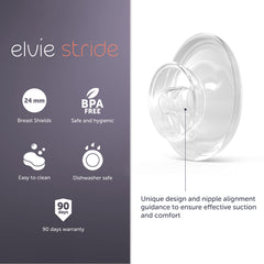 Elvie Stride 24mm shield closeup demonstrates precise nipple alignment for efficient pumping.