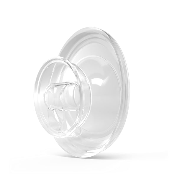 Elvie Stride 24mm breast shield side view shows comfortable fit for gentle pumping.