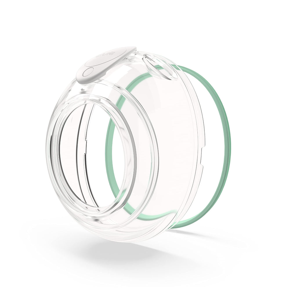 Elvie Stride cups front view showing discreet milk capture for on-the-go pumping