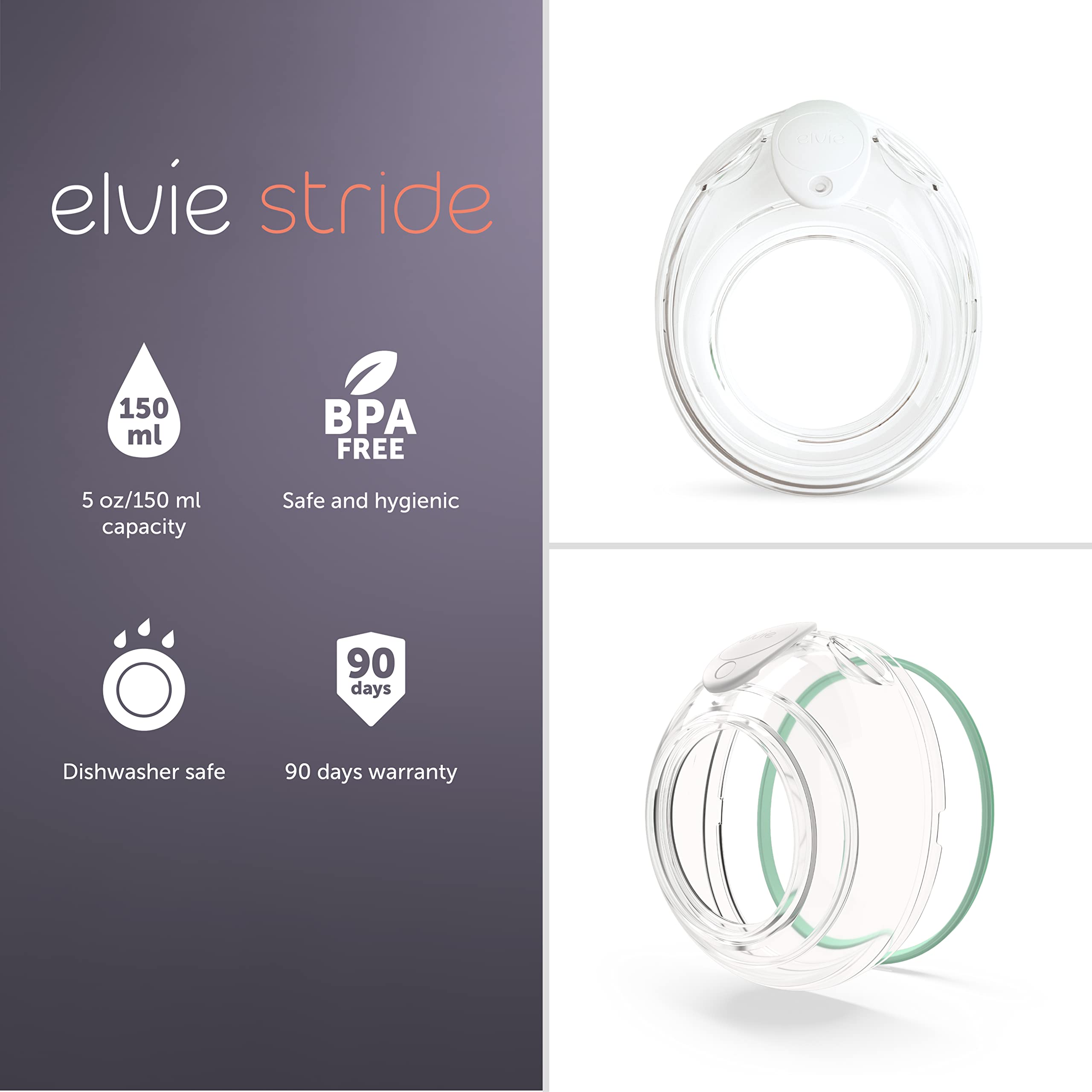 Elvie Stride cups inside the bra demonstrating hands-free milk collection