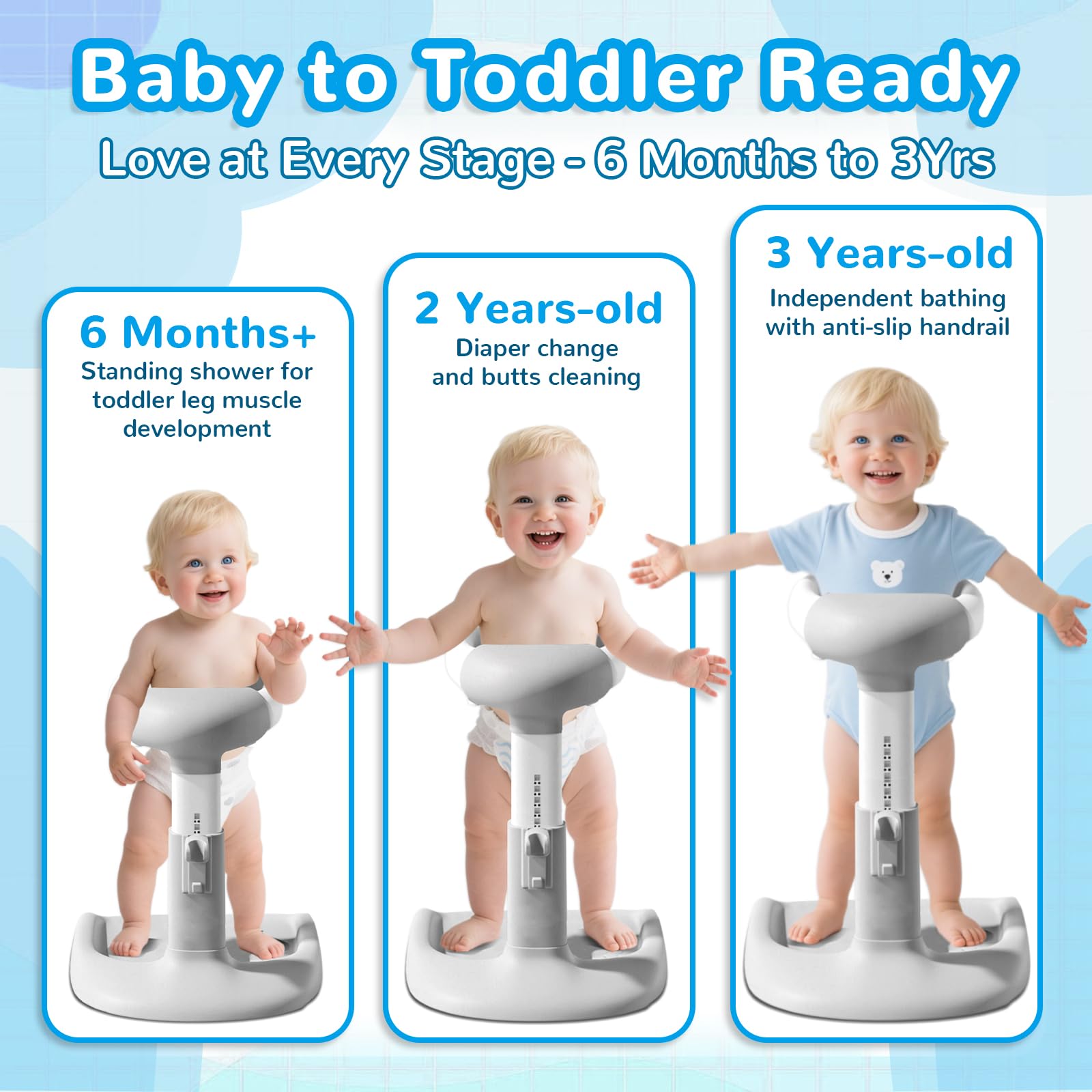 elyelsanns baby shower stand in-use bath setup keeps hands free for caregiver multitasking.