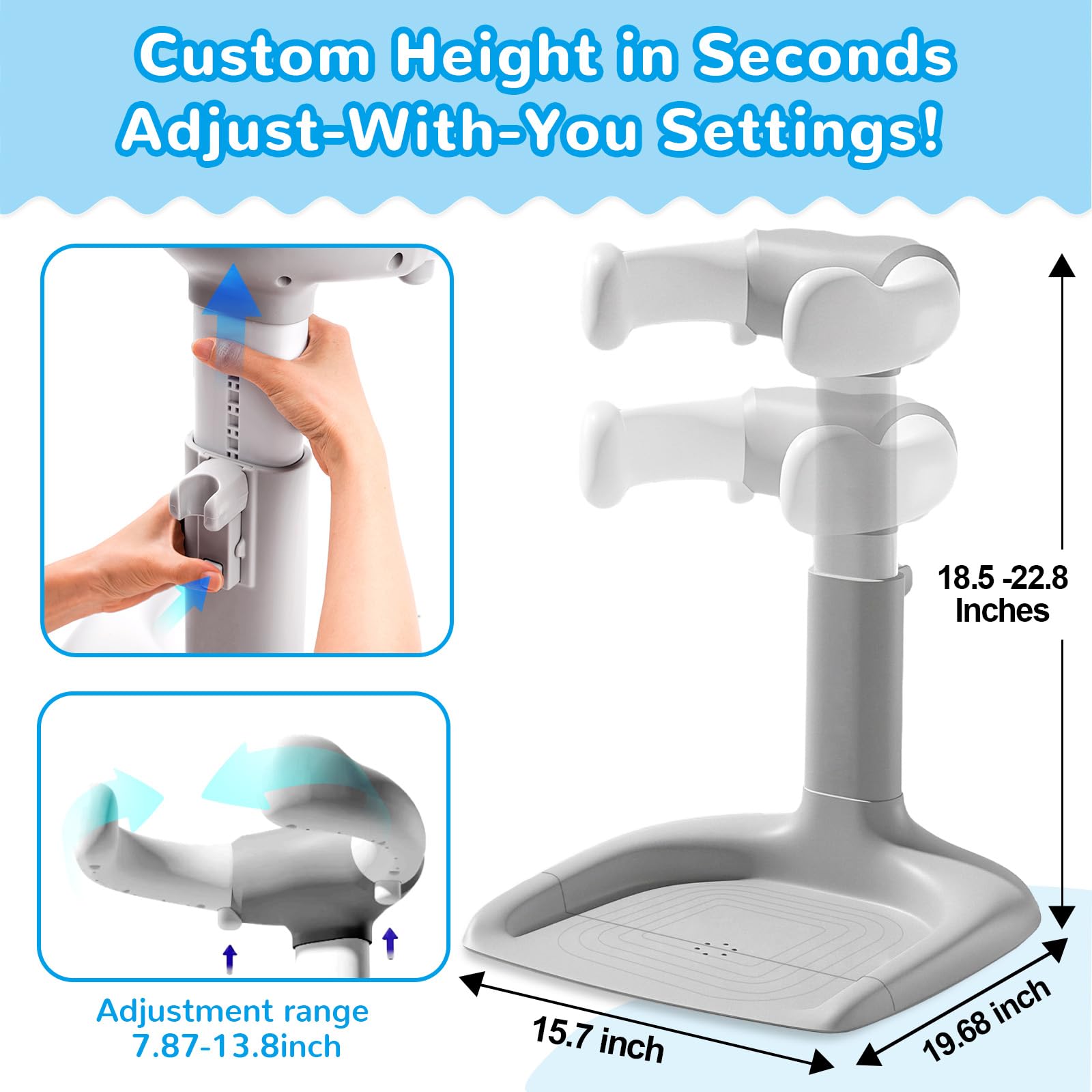 elyelsanns baby shower stand width adjustment fits different body sizes for secure standing.