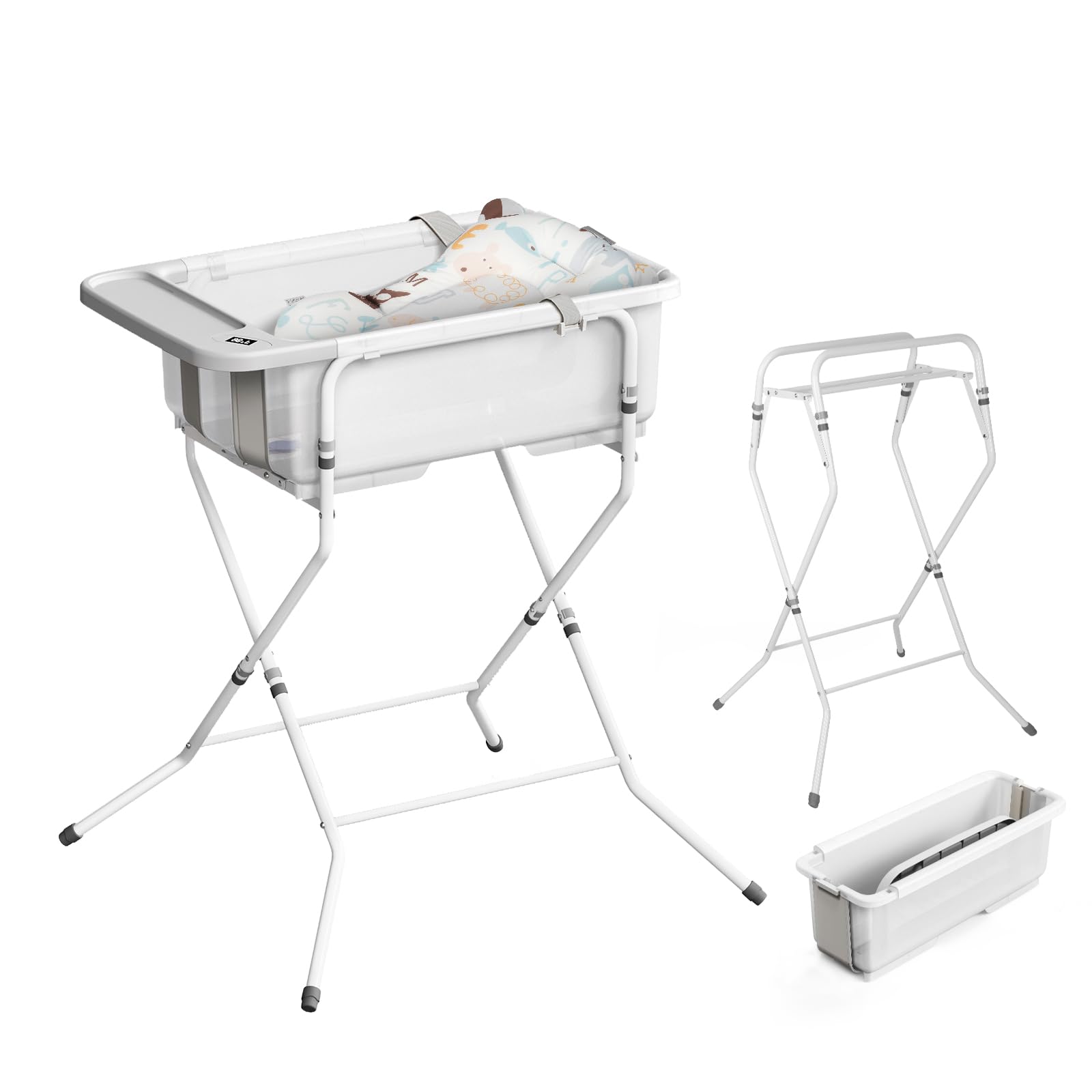 Elyelsanns collapsible baby bathtub with stand in use for a space-saving newborn bath