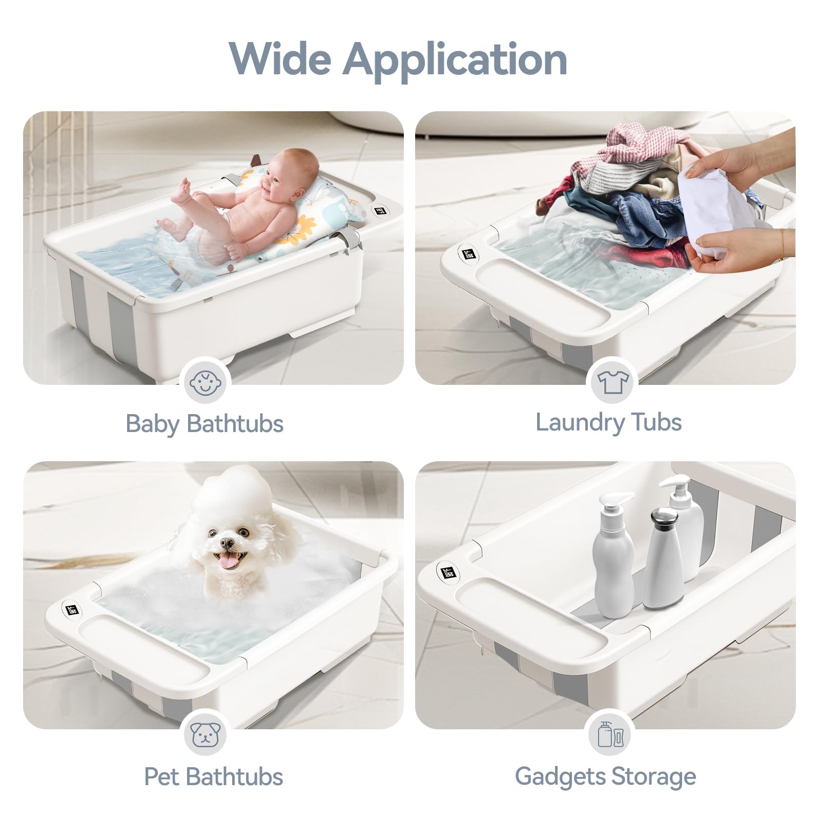 Elyelsanns white baby tub in use on a clean surface.