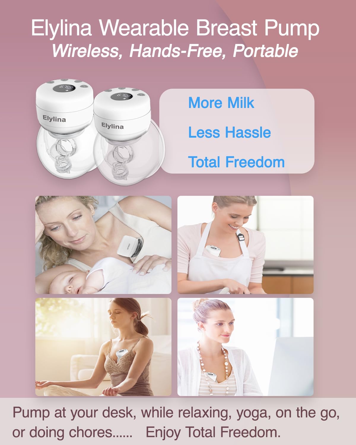 Elylina ultra-quiet wearable breast pump enables discreet expression anywhere.