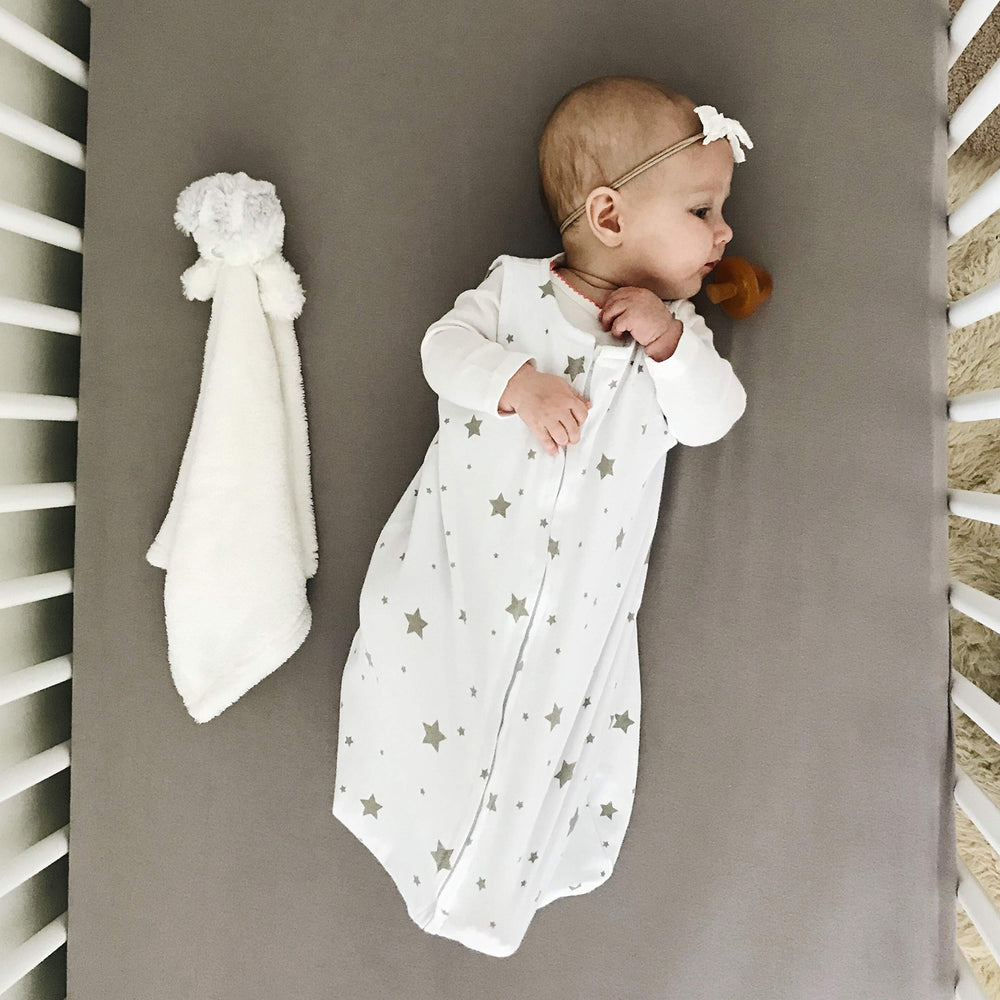 Ely's Co. Baby Sleep Sack grey solid, back view, simple warmth.