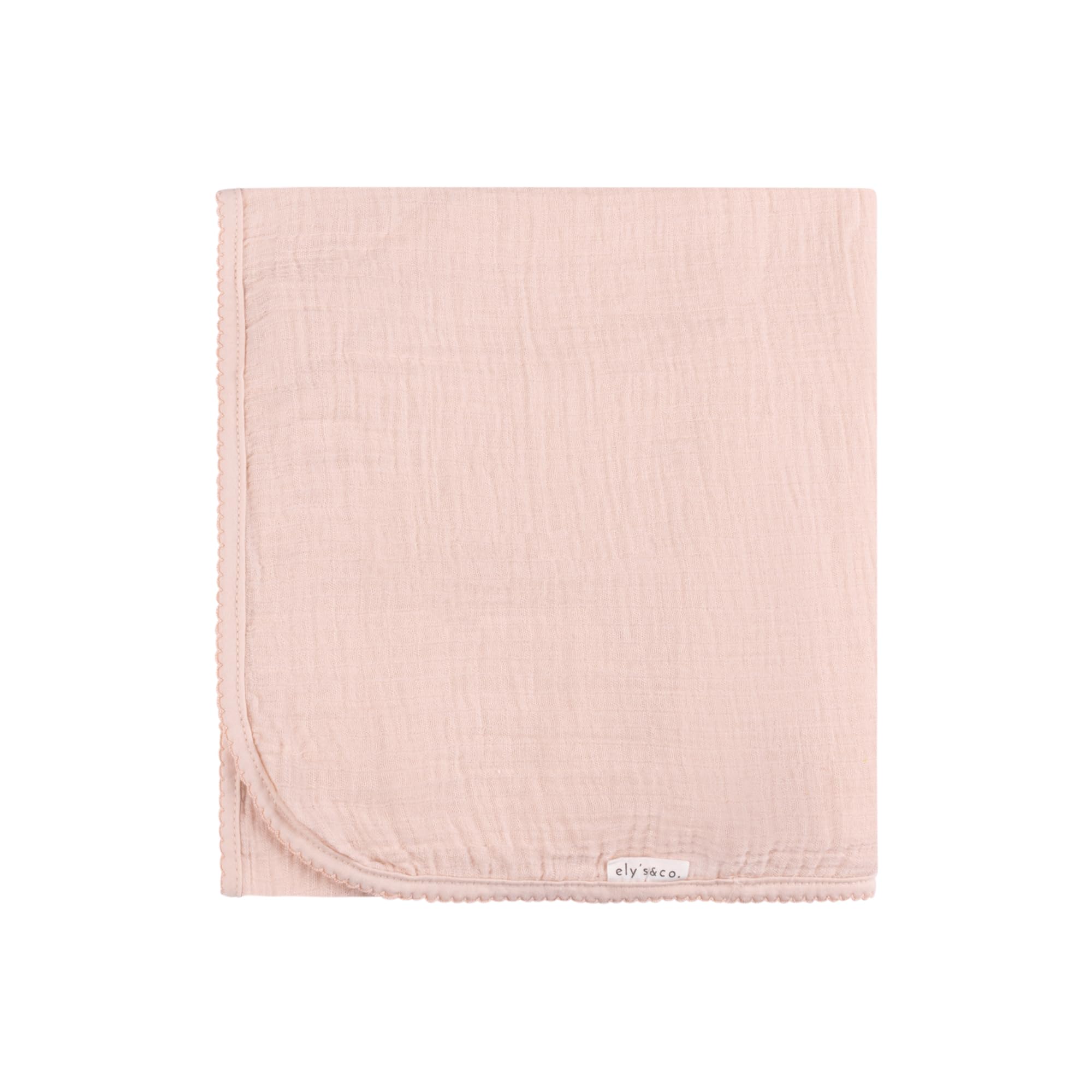 Ely's & Co baby swaddle pink scallop trim demonstrates versatile use as stroller cover.