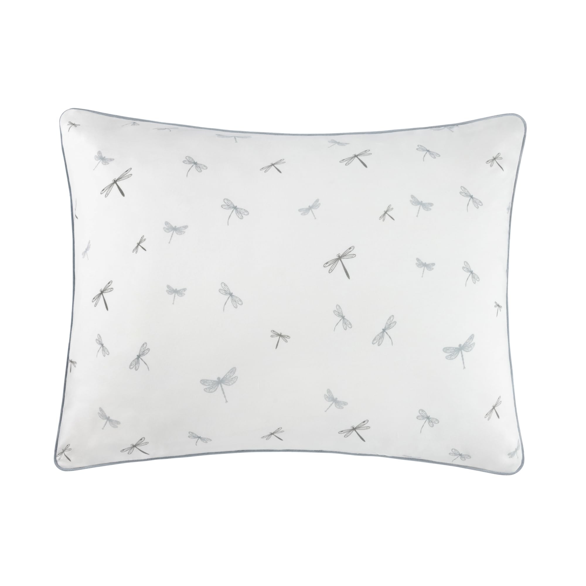 Ely's & Co blue dragonfly stripes pillowcase on a standard 20x26 pillow, soft cotton for baby's comfort.