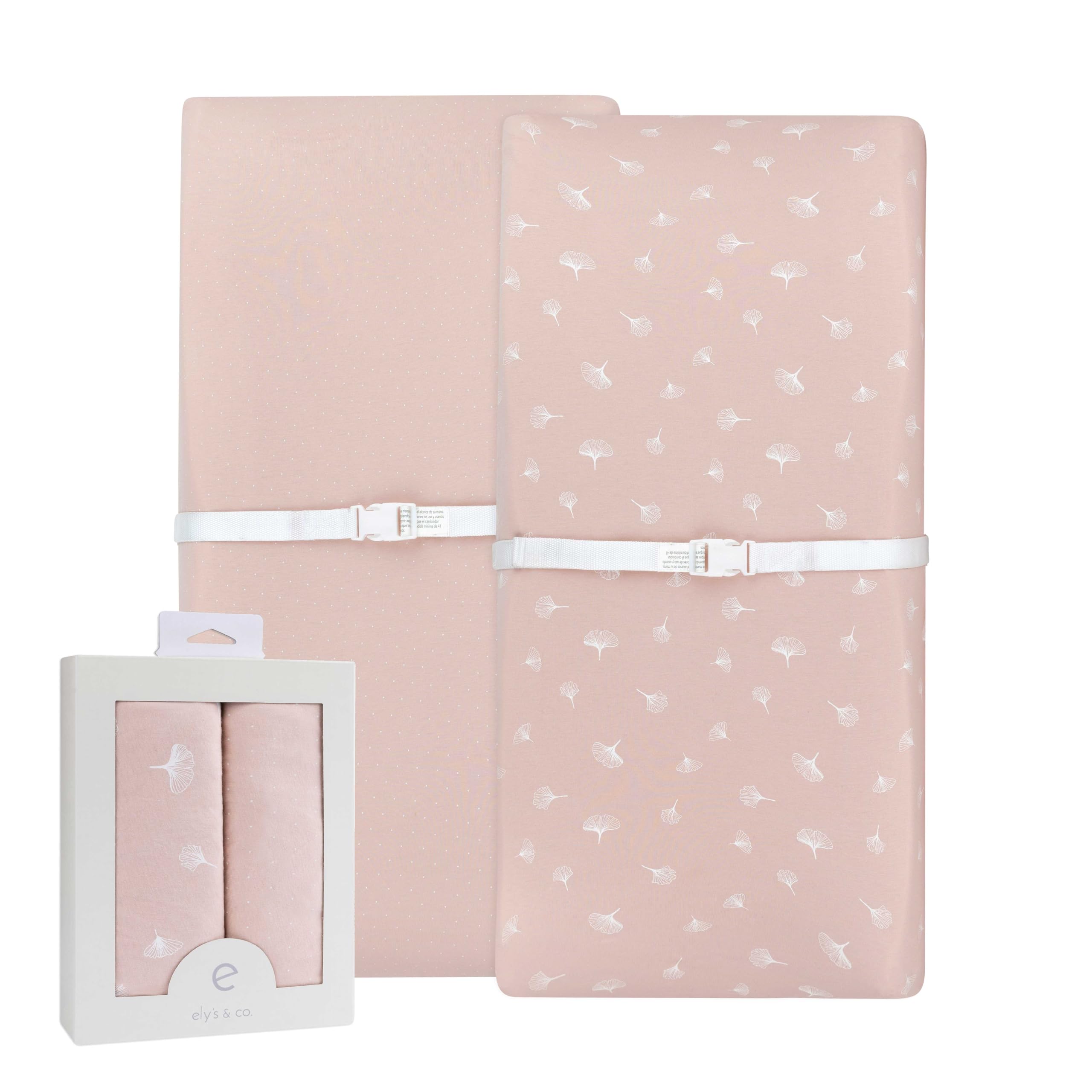 Ely's & Co. changing pad cover 2-pack in rosewater pink fits standard pads securely.