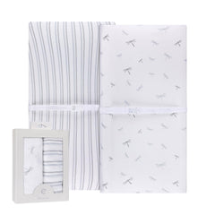 Ely’s & Co. dragonfly-stripe changing pad cover in soft jersey knit.