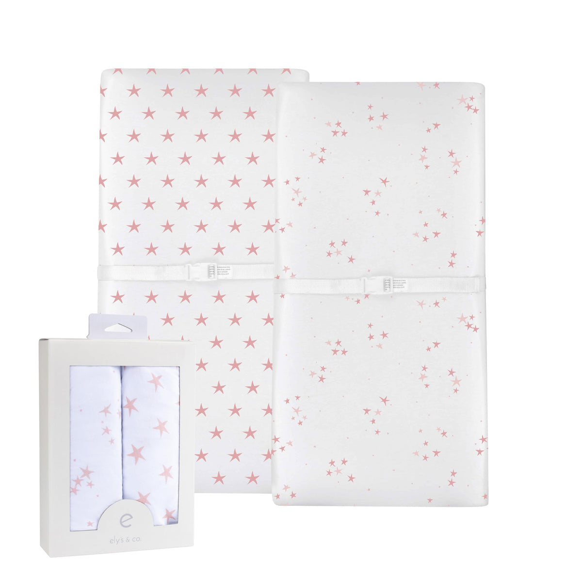 Ely's & Co changing pad cover with dusty rose stars for baby girl, soft and breathable.