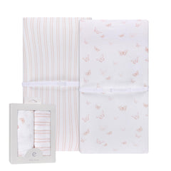 Ely's & Co. changing pad cover pink butterfly closeup, soft jersey knit cotton for baby comfort.