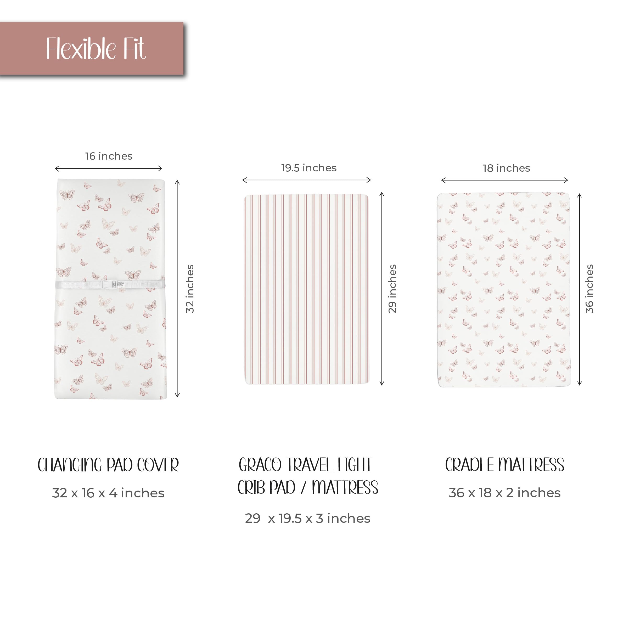 Ely's & Co. changing pad cover pink butterfly striped pattern, adds a calm nursery aesthetic.