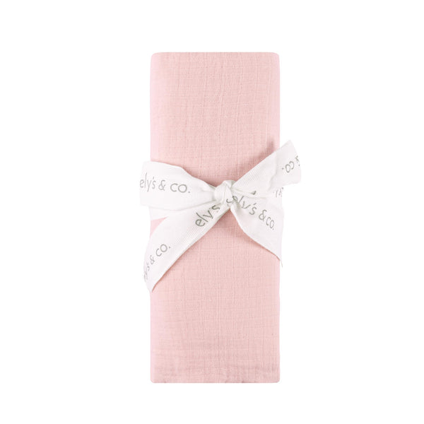 Ely's & Co cotton muslin swaddle blanket with pink scallop trim for breathable baby comfort.