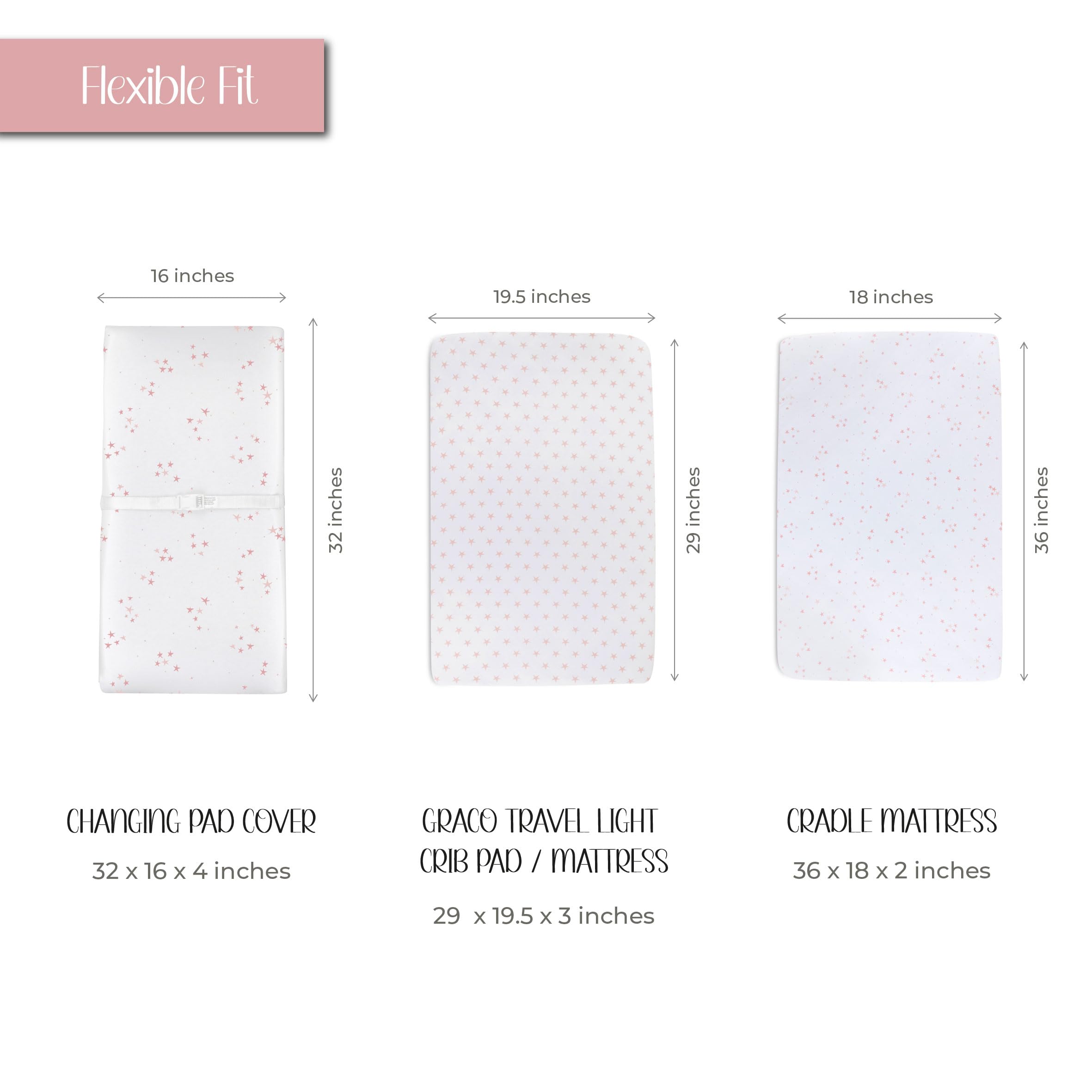 Ely's & Co cradle sheet in mauve pink stars keeping the sleep surface clean and cozy.