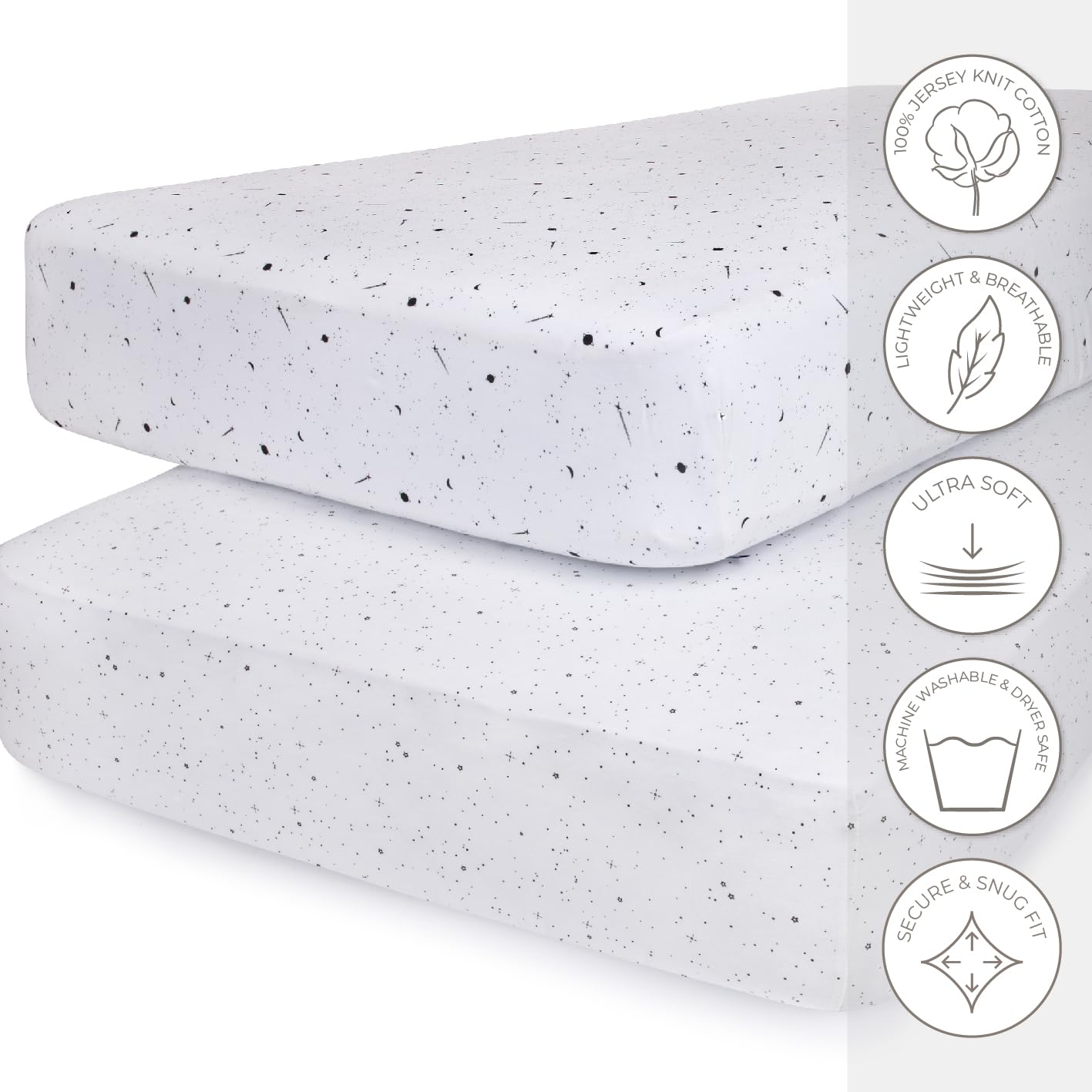 Ely’s & Co. 28x52 crib sheet on standard mattresses, wrinkle-free and breathable.