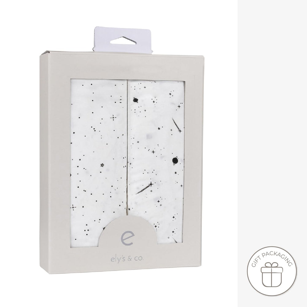 Ely’s & Co. two-pack crib sheets, gift-ready packaging for baby showers.