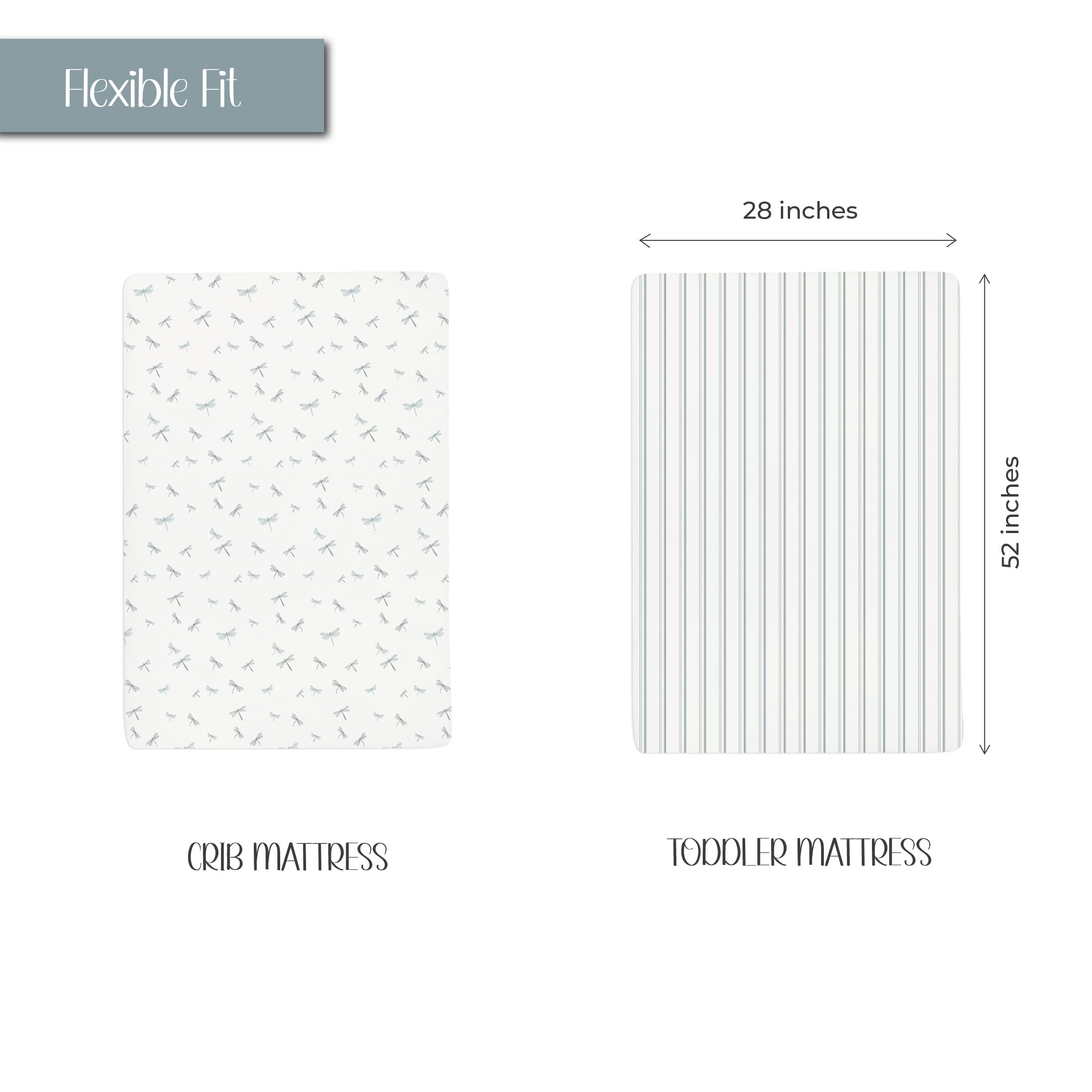 Ely's & Co. dragonflies blue crib sheet—easy-care for busy parents.