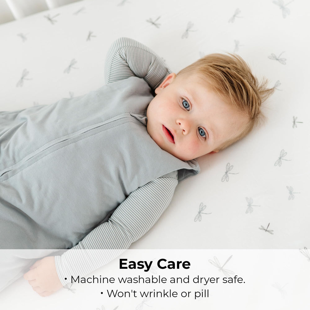 Ely's & Co. stripes blue crib sheet—secure elastic fit for standard cribs.