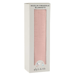 Ely's & Co. Dusty Rose swaddle blanket front view, soft breathable cotton for baby comfort.