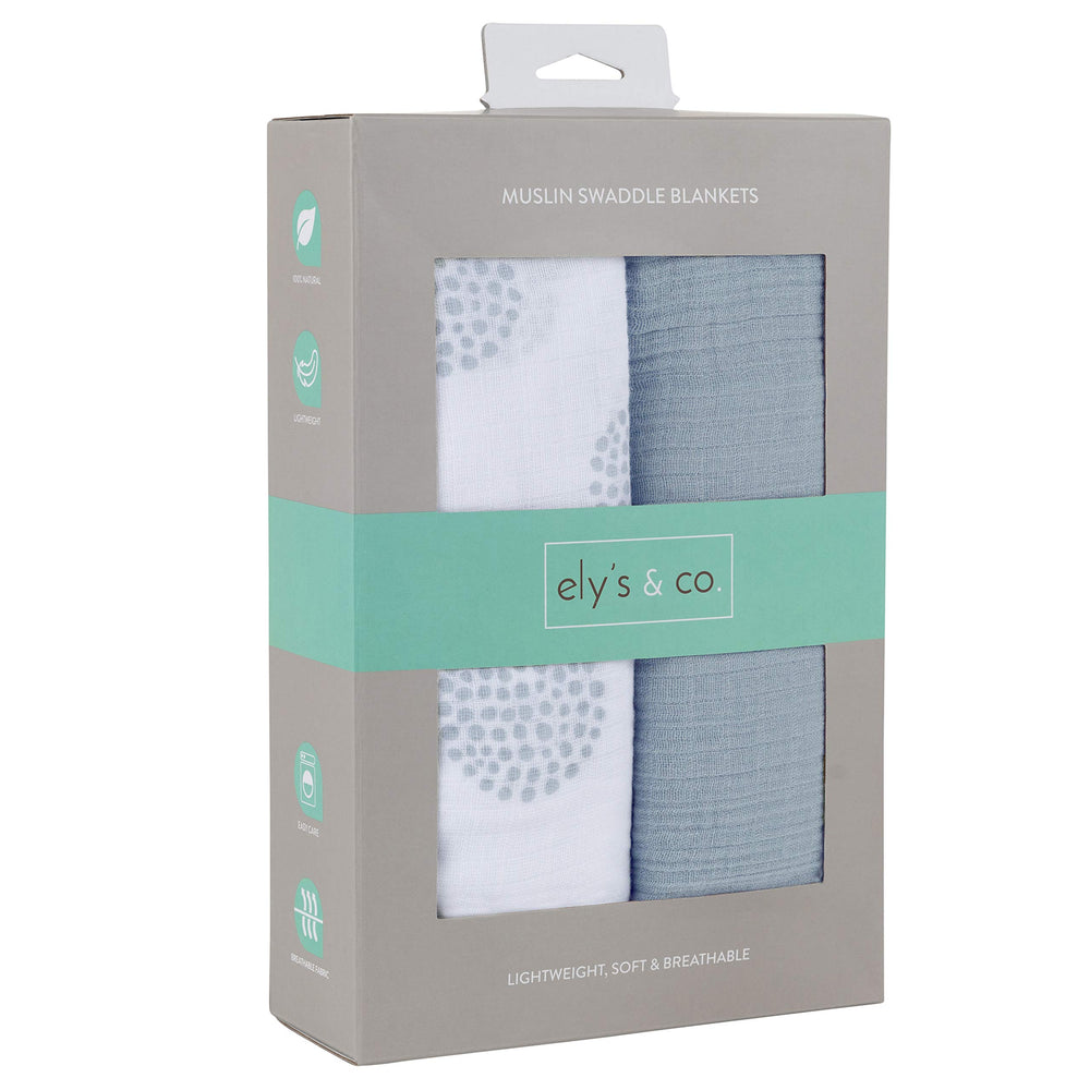 Gift-ready packaging from Ely's & Co highlights a swaddle set.