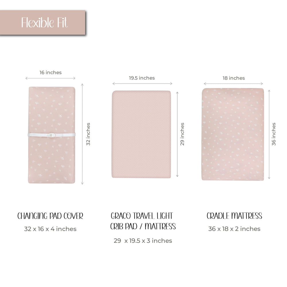 Ely's & Co. gingko leaf design changing pad cover adds soft pink nursery charm.