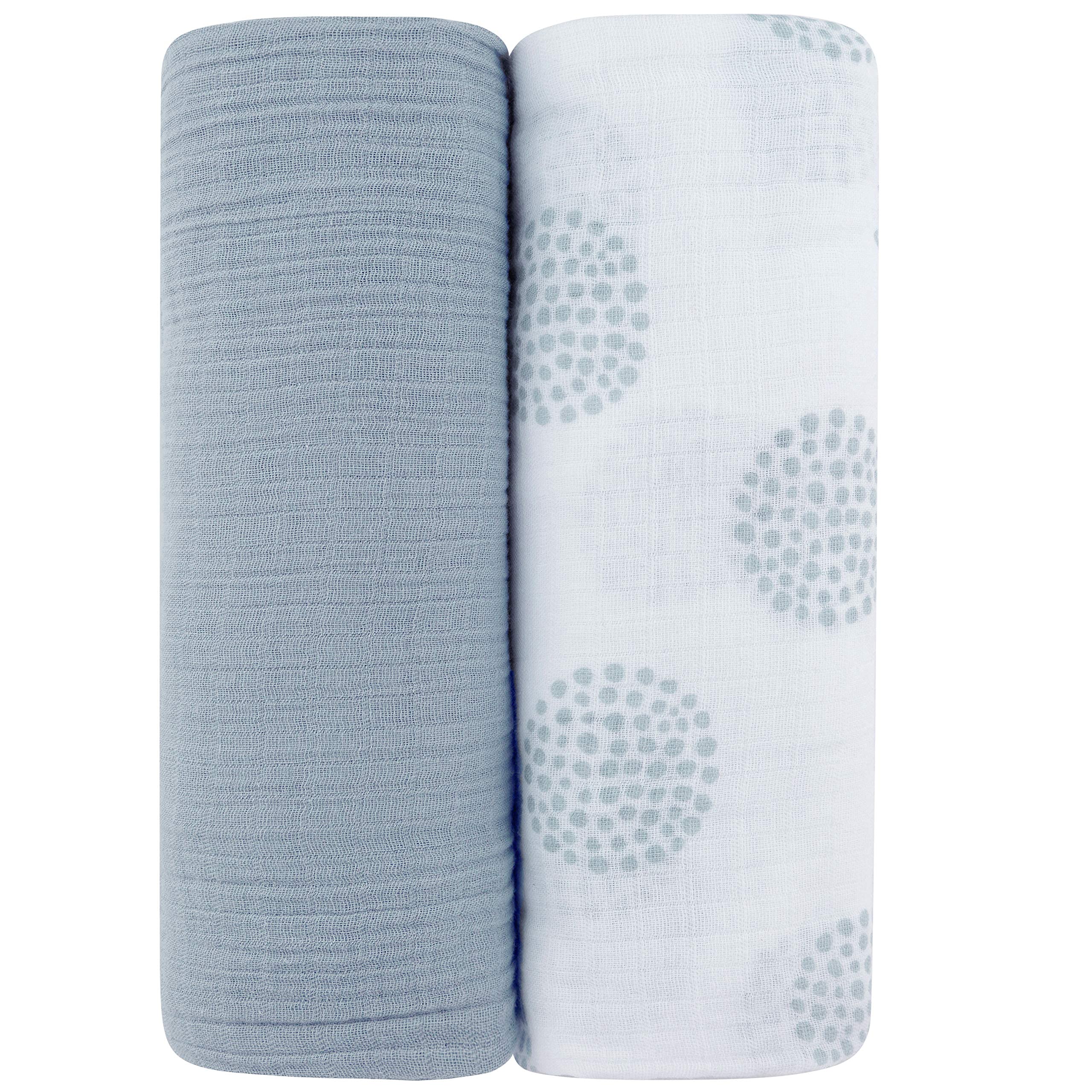 Ely's & Co Misty Blue Dottie swaddle close-up, soft breathable cotton.